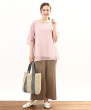 OLBFA23099 eur3(エウルキューブ) 【大きいサイズ】シアーストライプタンクトップセット ライトピンク(01)