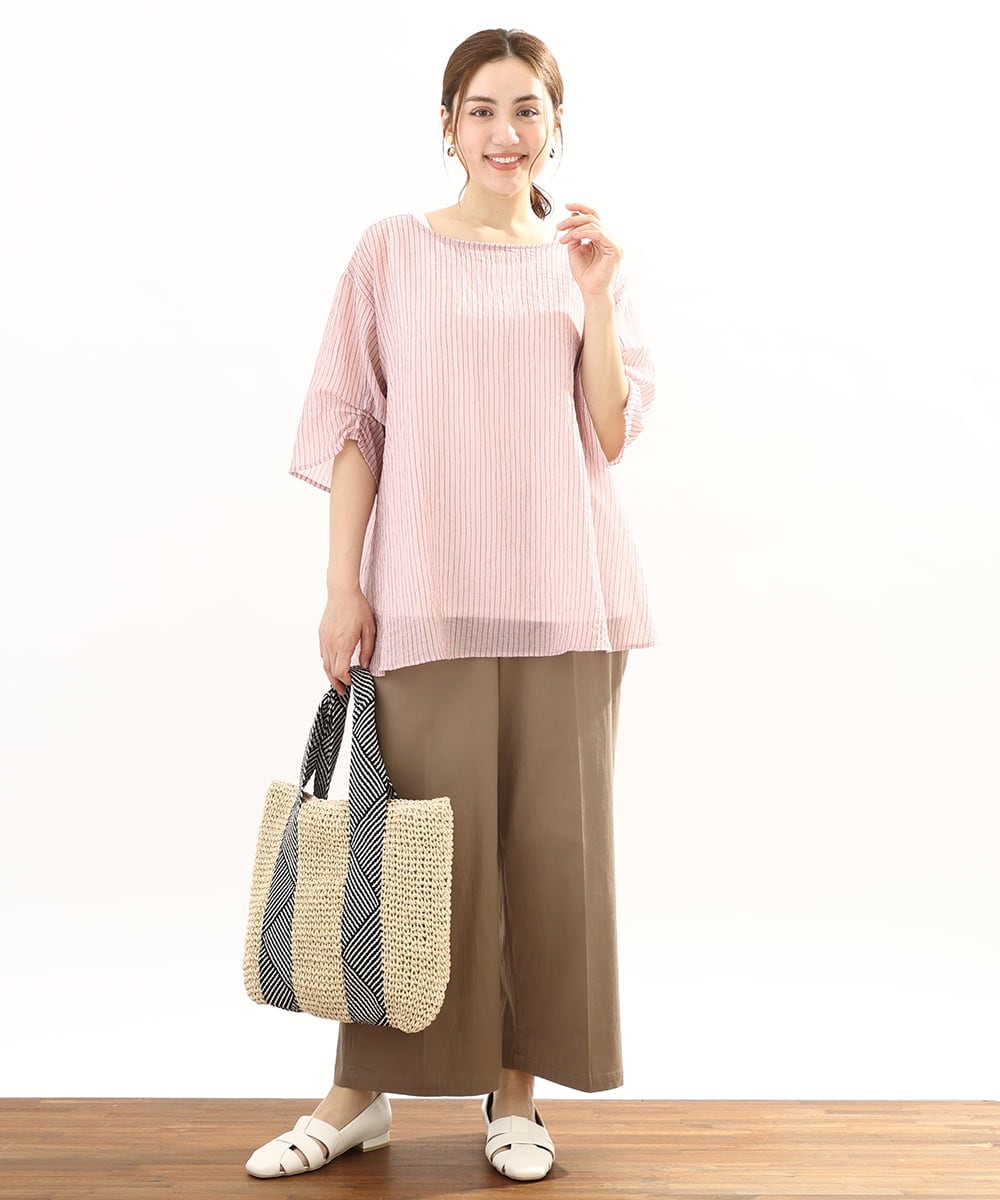 OLBFA23099 eur3(エウルキューブ) 【大きいサイズ】シアーストライプタンクトップセット ライトピンク(01)