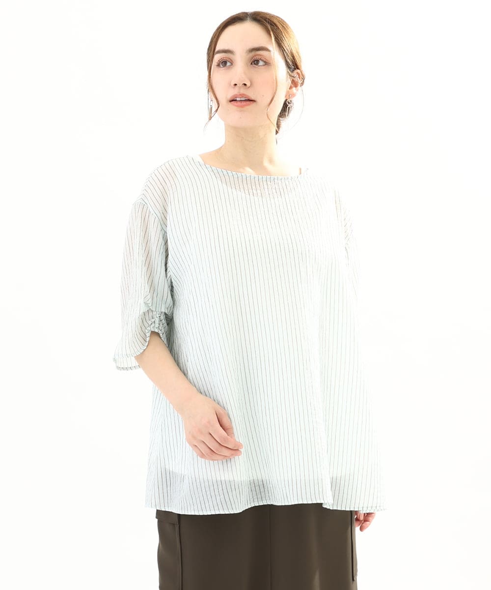 OLBFA23099 eur3(エウルキューブ) 【大きいサイズ】シアーストライプタンクトップセット ライトグリーン(30)