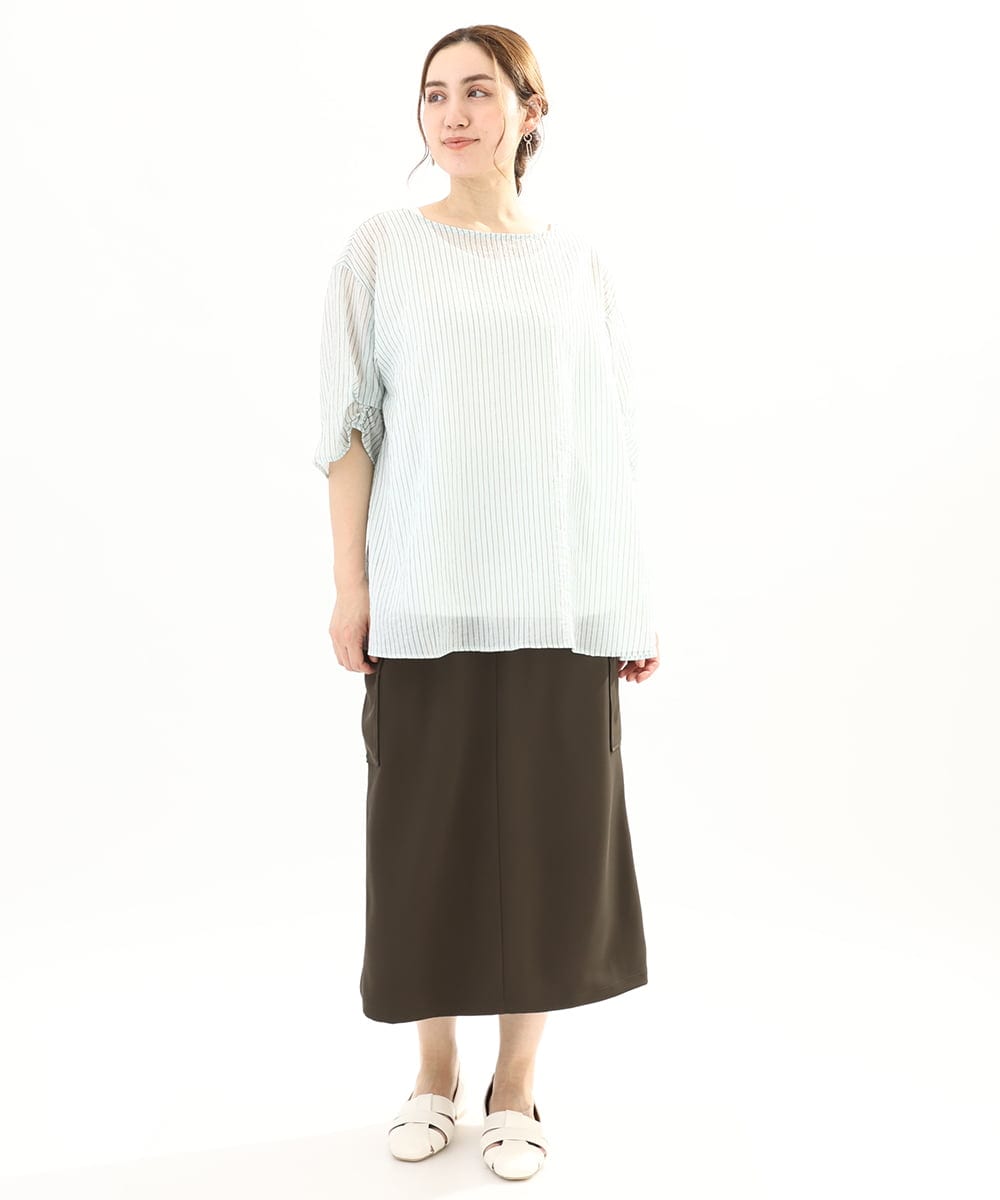 OLBFA23099 eur3(エウルキューブ) 【大きいサイズ】シアーストライプタンクトップセット ライトグリーン(30)