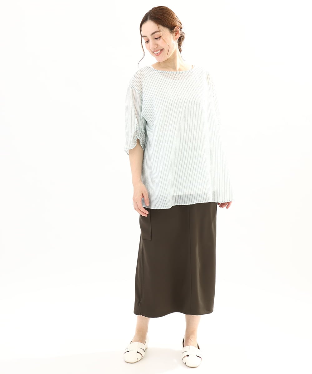 OLBFA23099 eur3(エウルキューブ) 【大きいサイズ】シアーストライプタンクトップセット ライトグリーン(30)