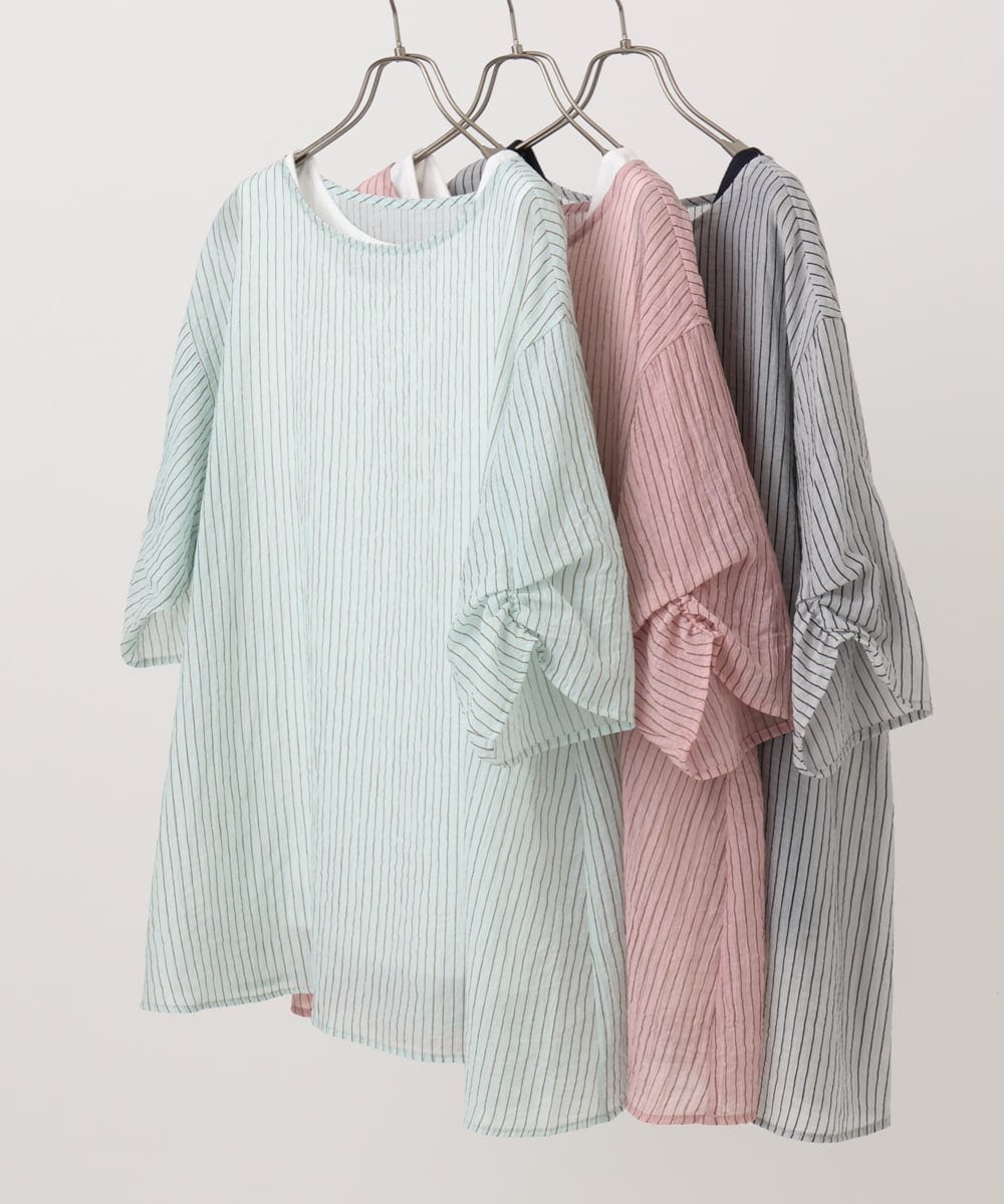 OLBFA23099 eur3(エウルキューブ) 【大きいサイズ】シアーストライプタンクトップセット ライトグリーン(30)