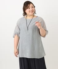 OLBFA23099 eur3(エウルキューブ) 【大きいサイズ】シアーストライプタンクトップセット ライトグレー(91)