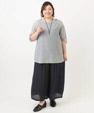 OLBFA23099 eur3(エウルキューブ) 【大きいサイズ】シアーストライプタンクトップセット ライトグレー(91)
