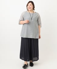 OLBFA23099 eur3(エウルキューブ) 【大きいサイズ】シアーストライプタンクトップセット ライトグレー(91)