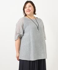 OLBFA23099 eur3(エウルキューブ) 【大きいサイズ】シアーストライプタンクトップセット ライトグレー(91)