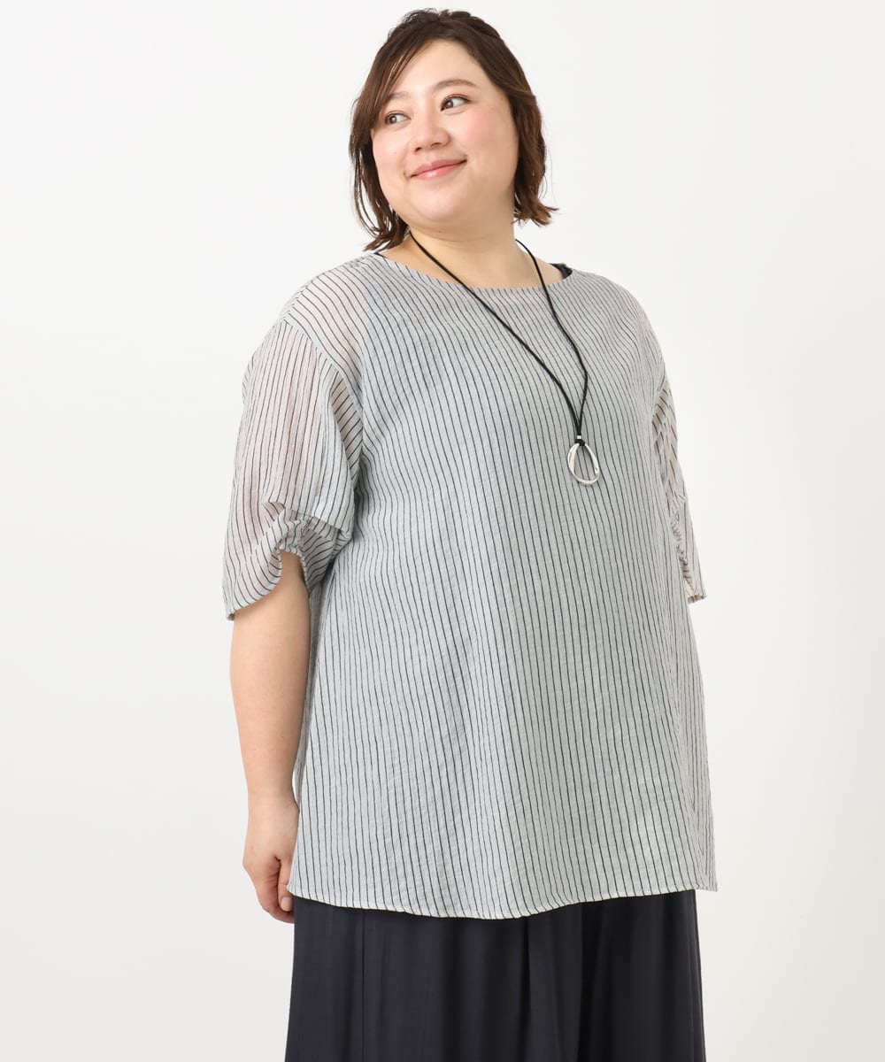 OLBFA23099 eur3(エウルキューブ) 【大きいサイズ】シアーストライプタンクトップセット ライトグレー(91)