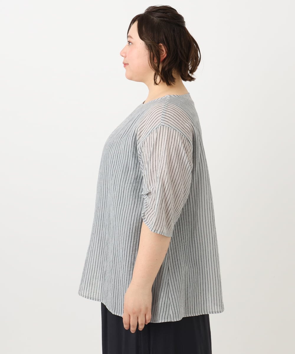 OLBFA23099 eur3(エウルキューブ) 【大きいサイズ】シアーストライプタンクトップセット ライトグレー(91)