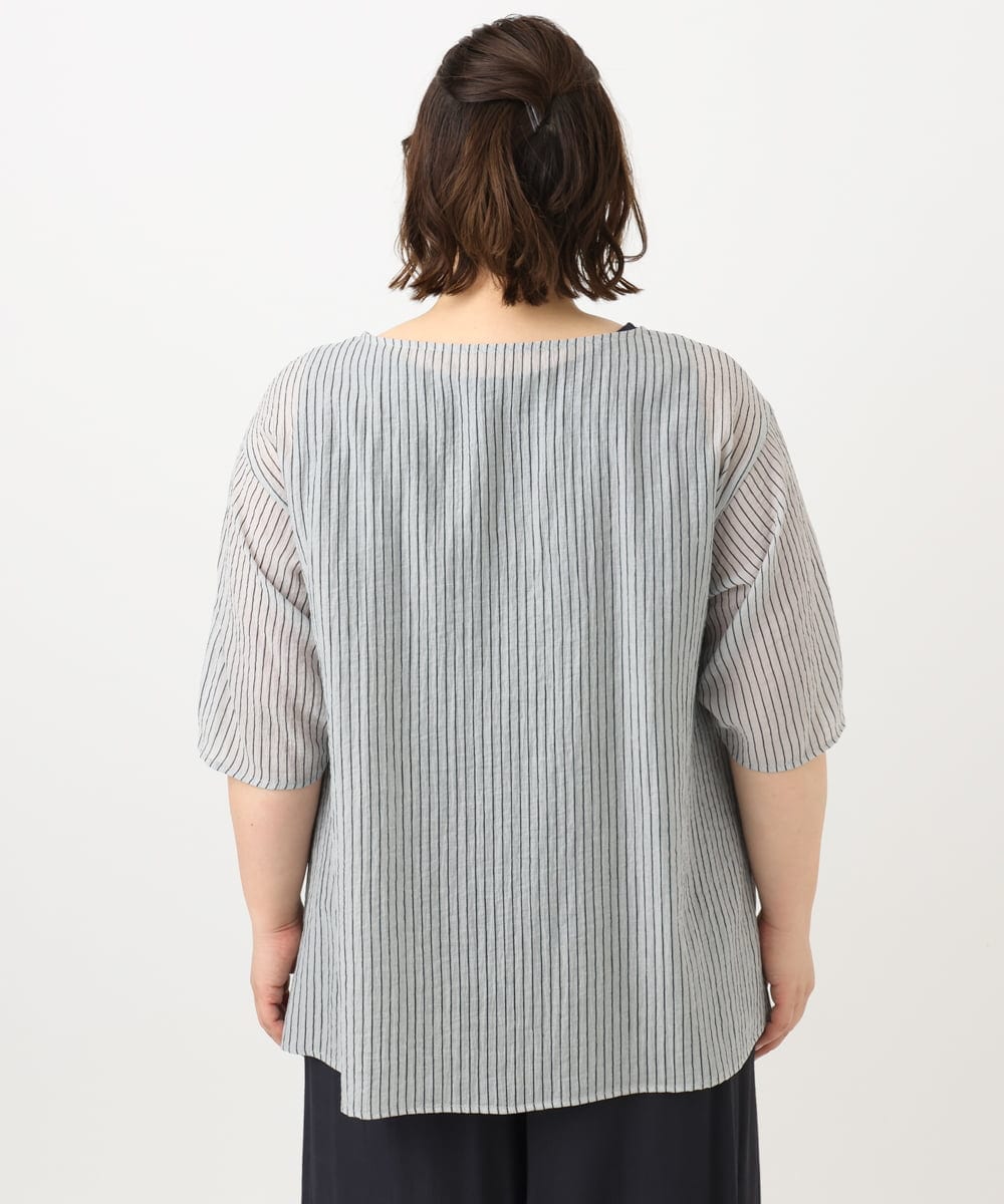 OLBFA23099 eur3(エウルキューブ) 【大きいサイズ】シアーストライプタンクトップセット ライトグレー(91)