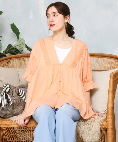 OLBFD03089 eur3 【大きいサイズ】ピンタックコットンブラウス