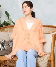 OLBFD03089 eur3(エウルキューブ) 【大きいサイズ】ピンタックコットンブラウス オレンジ