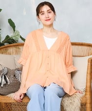 OLBFD03089 eur3(エウルキューブ) 【大きいサイズ】ピンタックコットンブラウス オレンジ