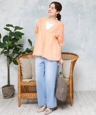 OLBFD03089 eur3(エウルキューブ) 【大きいサイズ】ピンタックコットンブラウス オレンジ