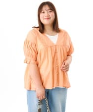 OLBFD03089 eur3(エウルキューブ) 【大きいサイズ】ピンタックコットンブラウス オレンジ