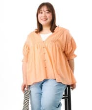 OLBFD03089 eur3(エウルキューブ) 【大きいサイズ】ピンタックコットンブラウス オレンジ