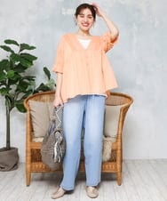 OLBFD03089 eur3(エウルキューブ) 【大きいサイズ】ピンタックコットンブラウス オレンジ