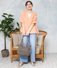 OLBFD03089 eur3(エウルキューブ) 【大きいサイズ】ピンタックコットンブラウス オレンジ