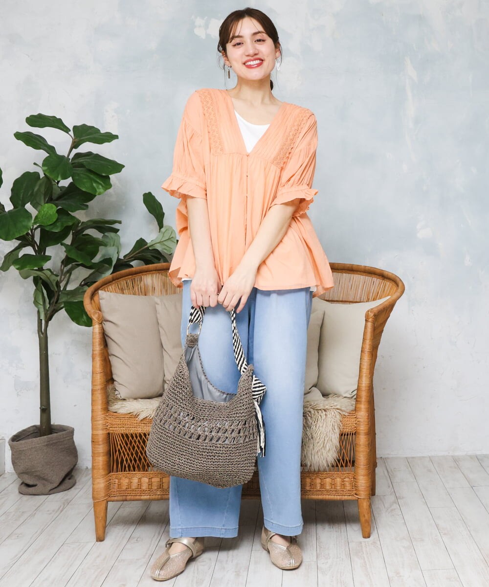 OLBFD03089 eur3(エウルキューブ) 【大きいサイズ】ピンタックコットンブラウス オレンジ