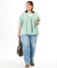 OLBFD03089 eur3(エウルキューブ) 【大きいサイズ】ピンタックコットンブラウス ライトブルー