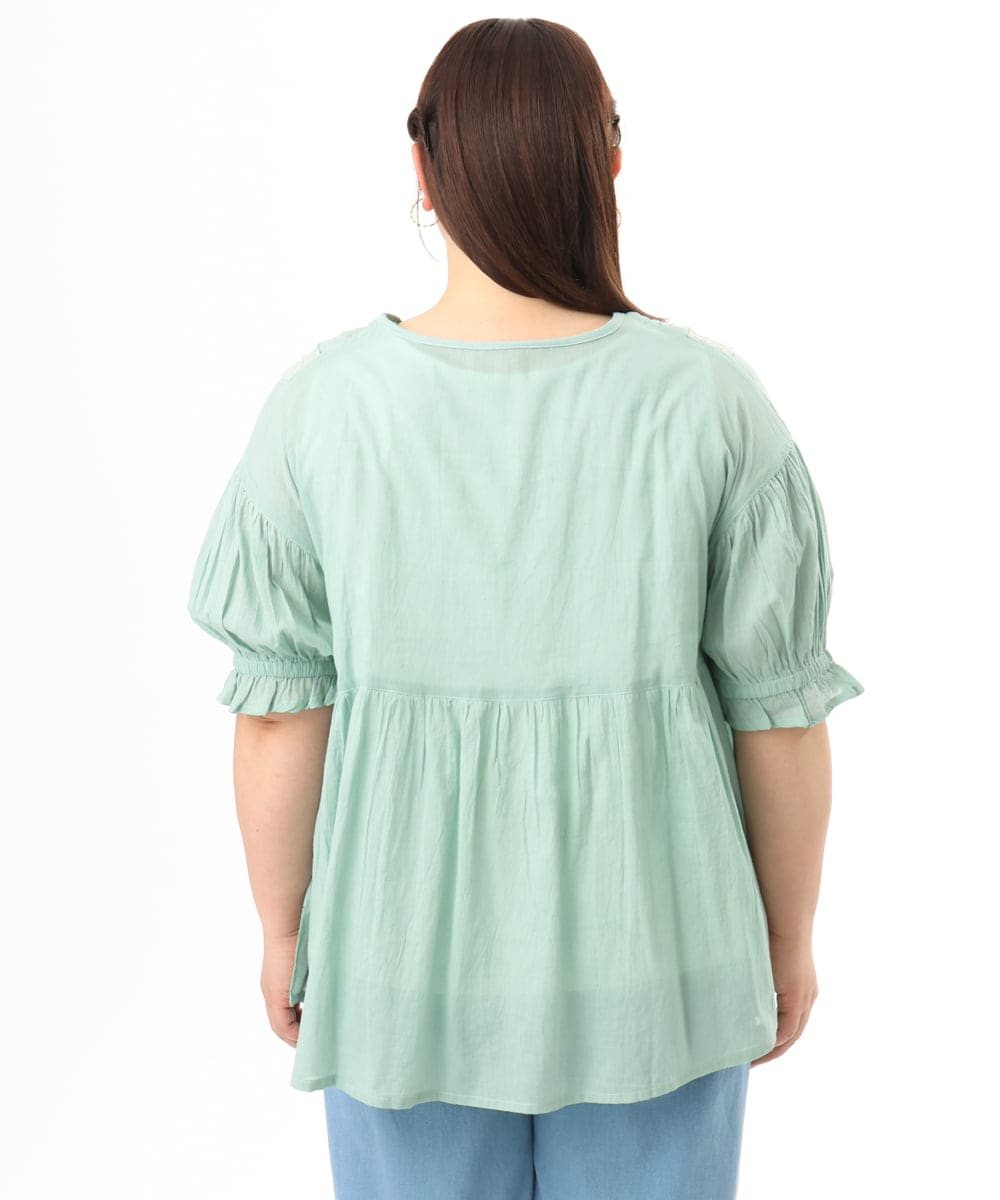 OLBFD03089 eur3(エウルキューブ) 【大きいサイズ】ピンタックコットンブラウス ライトブルー