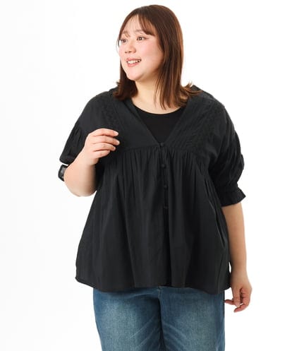 OLBFD03089 eur3 【大きいサイズ】ピンタックコットンブラウス