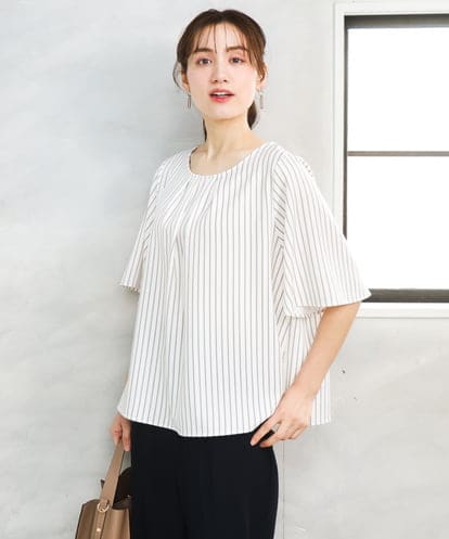 OLBFD23089 eur3 【WEB先行販売】【大きいサイズ/11号サイズあり】フレアハーフスリーブブラウス