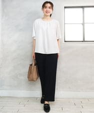 OLBFD23089 eur3(エウルキューブ) 【WEB先行販売】【大きいサイズ/11号サイズあり】フレアハーフスリーブブラウス アイボリー(ストライプ）