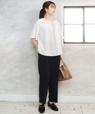 OLBFD23089 eur3(エウルキューブ) 【WEB先行販売】【大きいサイズ/11号サイズあり】フレアハーフスリーブブラウス アイボリー(ストライプ）