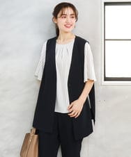 OLBFD23089 eur3(エウルキューブ) 【WEB先行販売】【大きいサイズ/11号サイズあり】フレアハーフスリーブブラウス アイボリー(ストライプ）