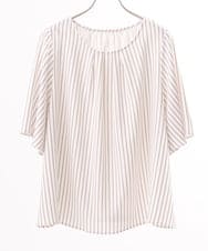 OLBFD23089 eur3(エウルキューブ) 【WEB先行販売】【大きいサイズ/11号サイズあり】フレアハーフスリーブブラウス アイボリー(ストライプ）