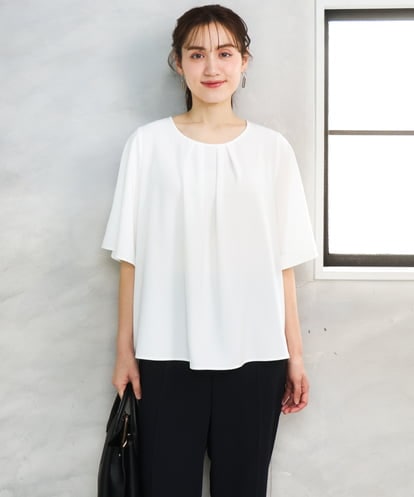 OLBFD23089 eur3 【WEB先行販売】【大きいサイズ/11号サイズあり】フレアハーフスリーブブラウス