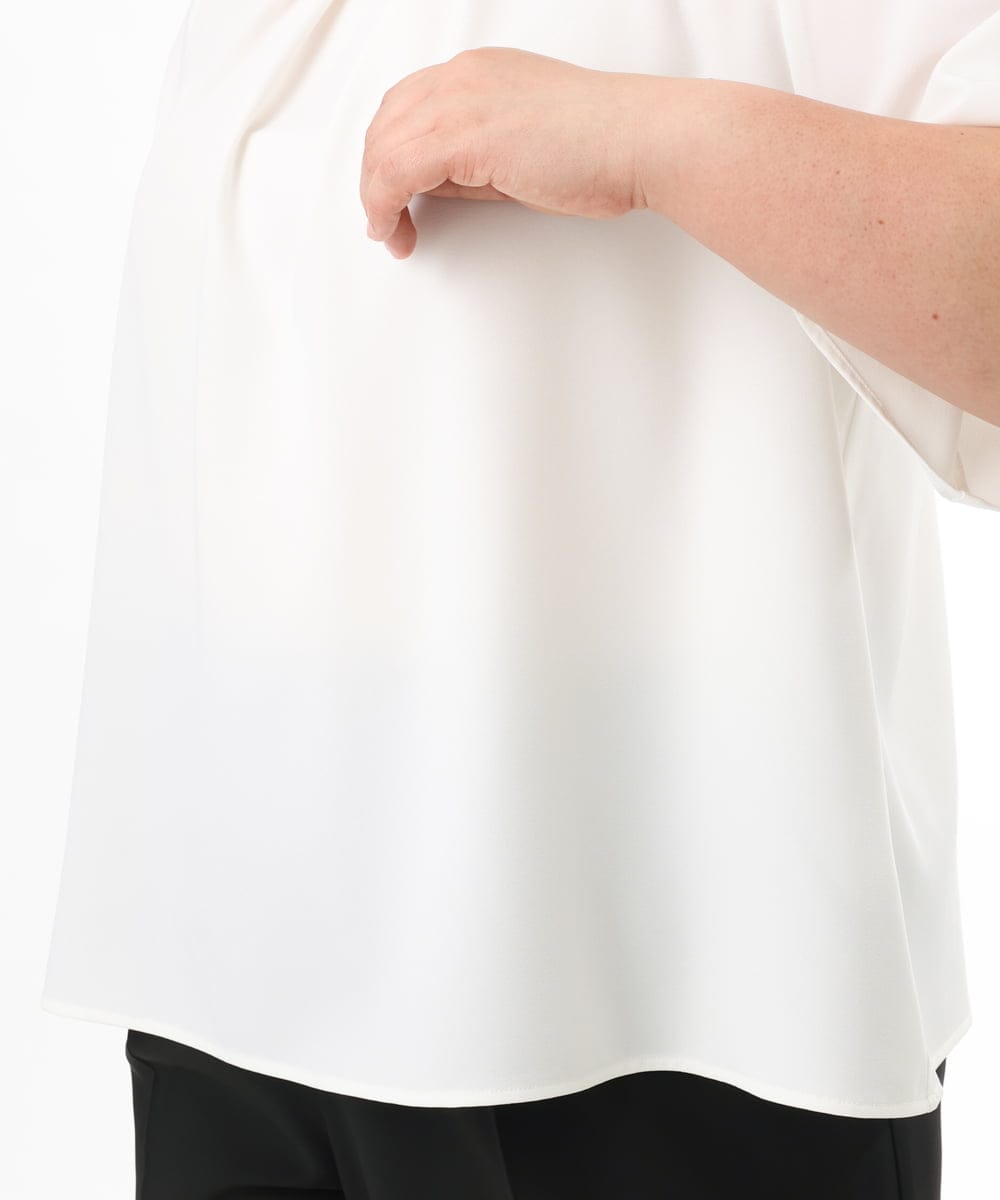 OLBFD23089 eur3(エウルキューブ) 【WEB先行販売】【大きいサイズ/11号サイズあり】フレアハーフスリーブブラウス ホワイト(無地）