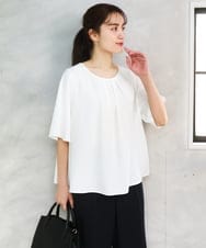 OLBFD23089 eur3(エウルキューブ) 【WEB先行販売】【大きいサイズ/11号サイズあり】フレアハーフスリーブブラウス ホワイト(無地）