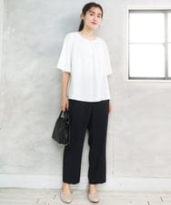 OLBFD23089 eur3(エウルキューブ) 【WEB先行販売】【大きいサイズ/11号サイズあり】フレアハーフスリーブブラウス ホワイト(無地）