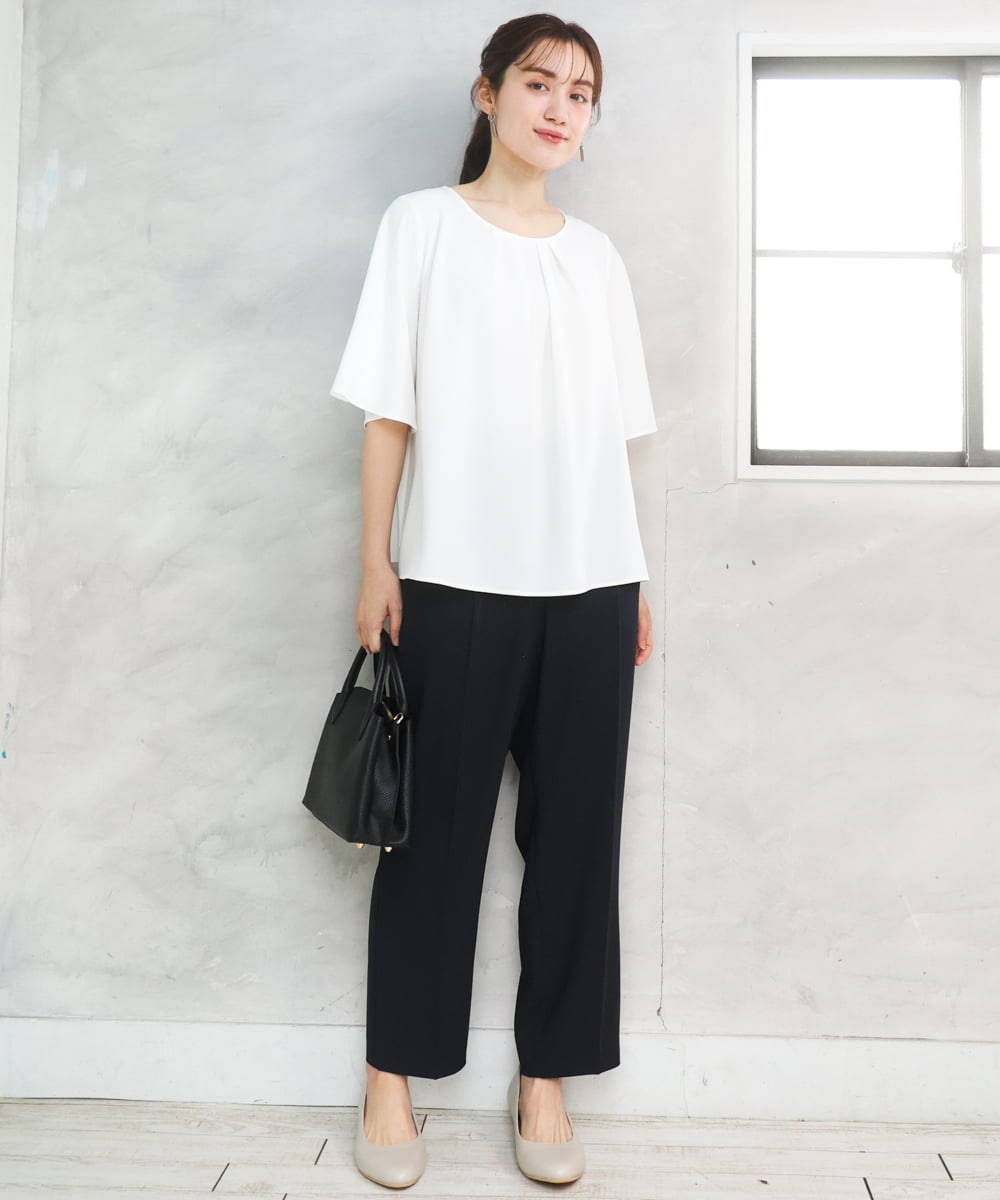 OLBFD23089 eur3(エウルキューブ) 【WEB先行販売】【大きいサイズ/11号サイズあり】フレアハーフスリーブブラウス ホワイト(無地）