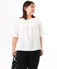 OLBFD23089 eur3(エウルキューブ) 【WEB先行販売】【大きいサイズ/11号サイズあり】フレアハーフスリーブブラウス ホワイト(無地）