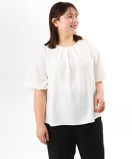 OLBFD23089 eur3(エウルキューブ) 【WEB先行販売】【大きいサイズ/11号サイズあり】フレアハーフスリーブブラウス ホワイト(無地）