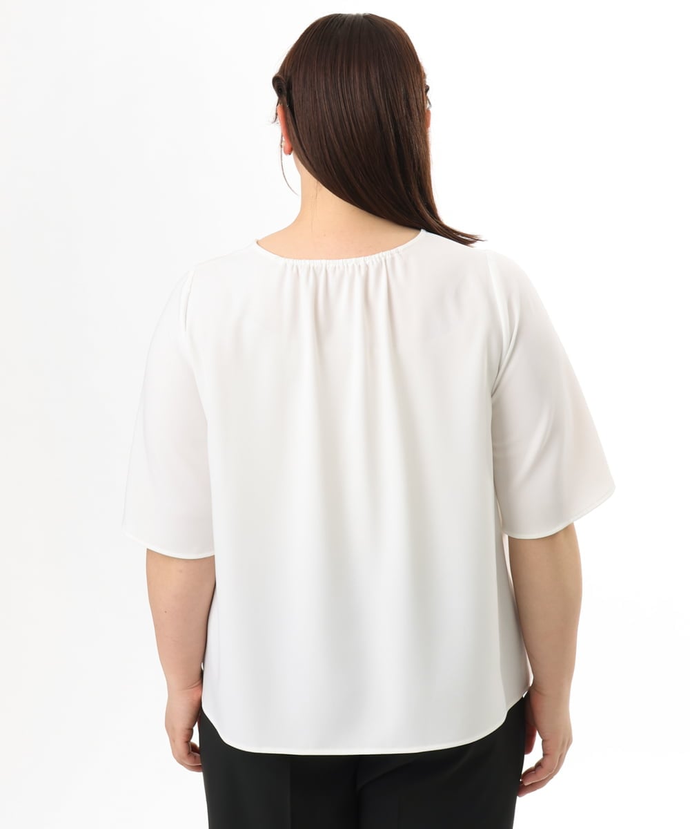 OLBFD23089 eur3(エウルキューブ) 【WEB先行販売】【大きいサイズ/11号サイズあり】フレアハーフスリーブブラウス ホワイト(無地）