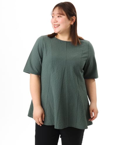 OLBFD25099 eur3 【大きいサイズ】ぽこぽこフレアブラウス