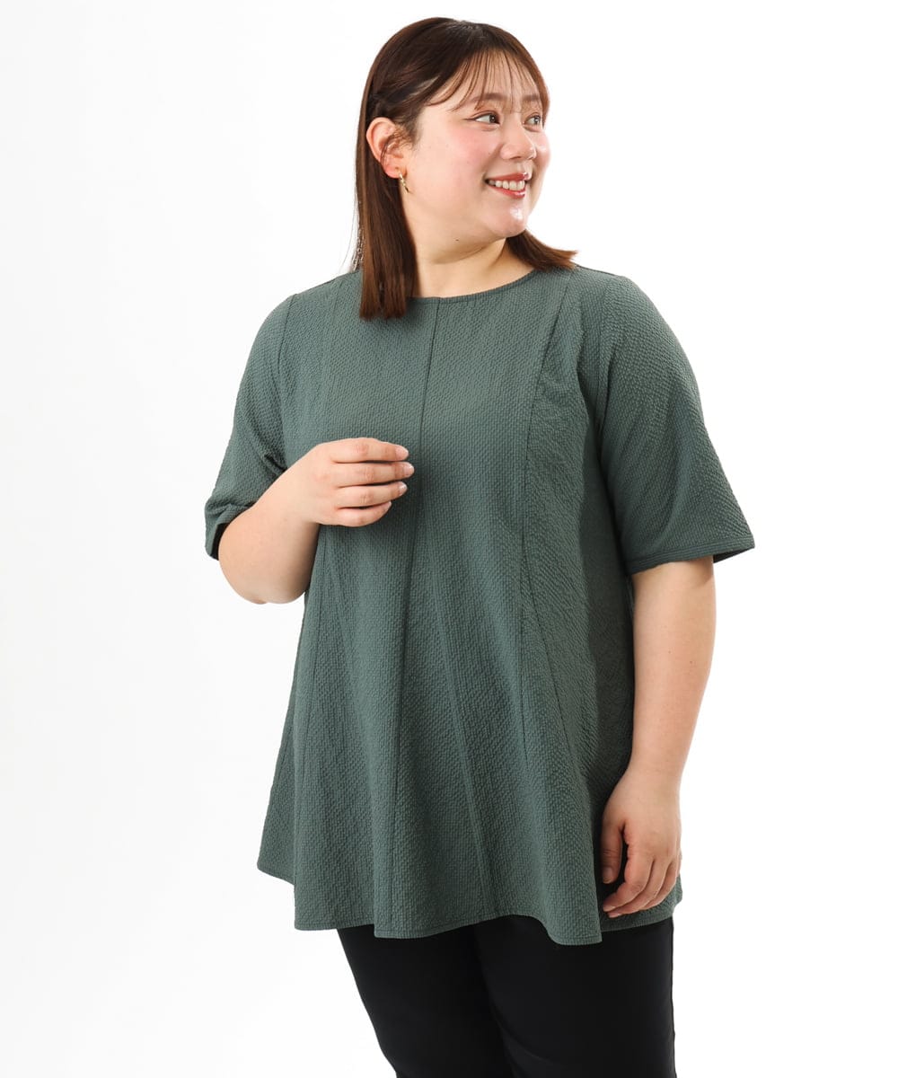 OLBFD25099 eur3(エウルキューブ) 【大きいサイズ】ぽこぽこフレアブラウス グリーン