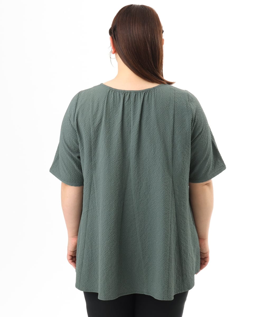 OLBFD25099 eur3(エウルキューブ) 【大きいサイズ】ぽこぽこフレアブラウス グリーン