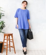 OLBFD25099 eur3(エウルキューブ) 【大きいサイズ】ぽこぽこフレアブラウス ブルー