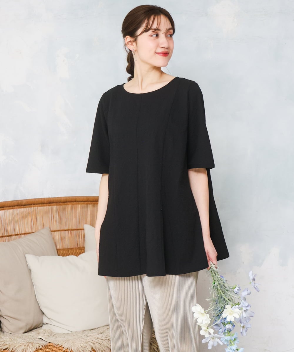 OLBFD25099 eur3(エウルキューブ) 【大きいサイズ】ぽこぽこフレアブラウス ブラック