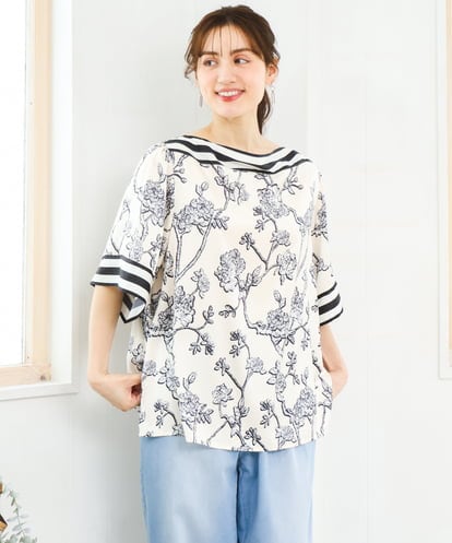 OLBFD27089 eur3 【WEB先行販売】【大きいサイズ】スカーフプリントブラウス