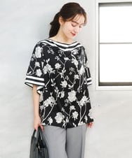 OLBFD27089 eur3(エウルキューブ) 【WEB先行販売】【大きいサイズ】スカーフプリントブラウス ブラック