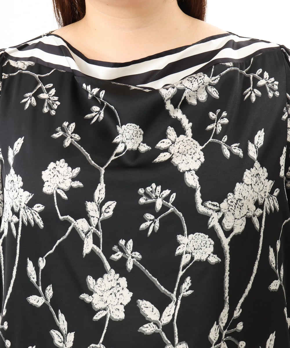 OLBFD27089 eur3(エウルキューブ) 【WEB先行販売】【大きいサイズ】スカーフプリントブラウス ブラック