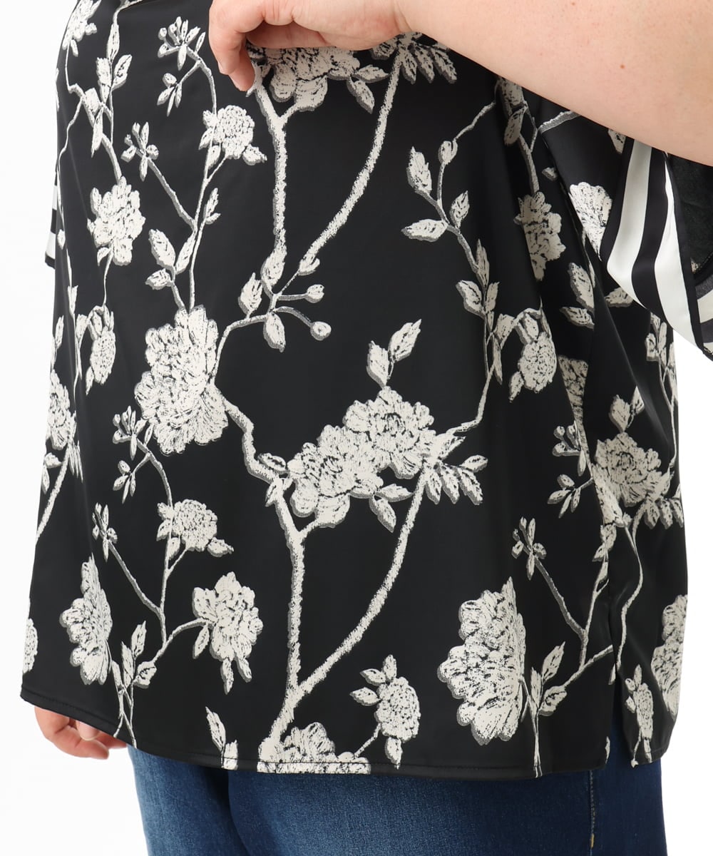 OLBFD27089 eur3(エウルキューブ) 【WEB先行販売】【大きいサイズ】スカーフプリントブラウス ブラック