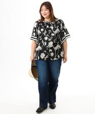 OLBFD27089 eur3(エウルキューブ) 【WEB先行販売】【大きいサイズ】スカーフプリントブラウス ブラック