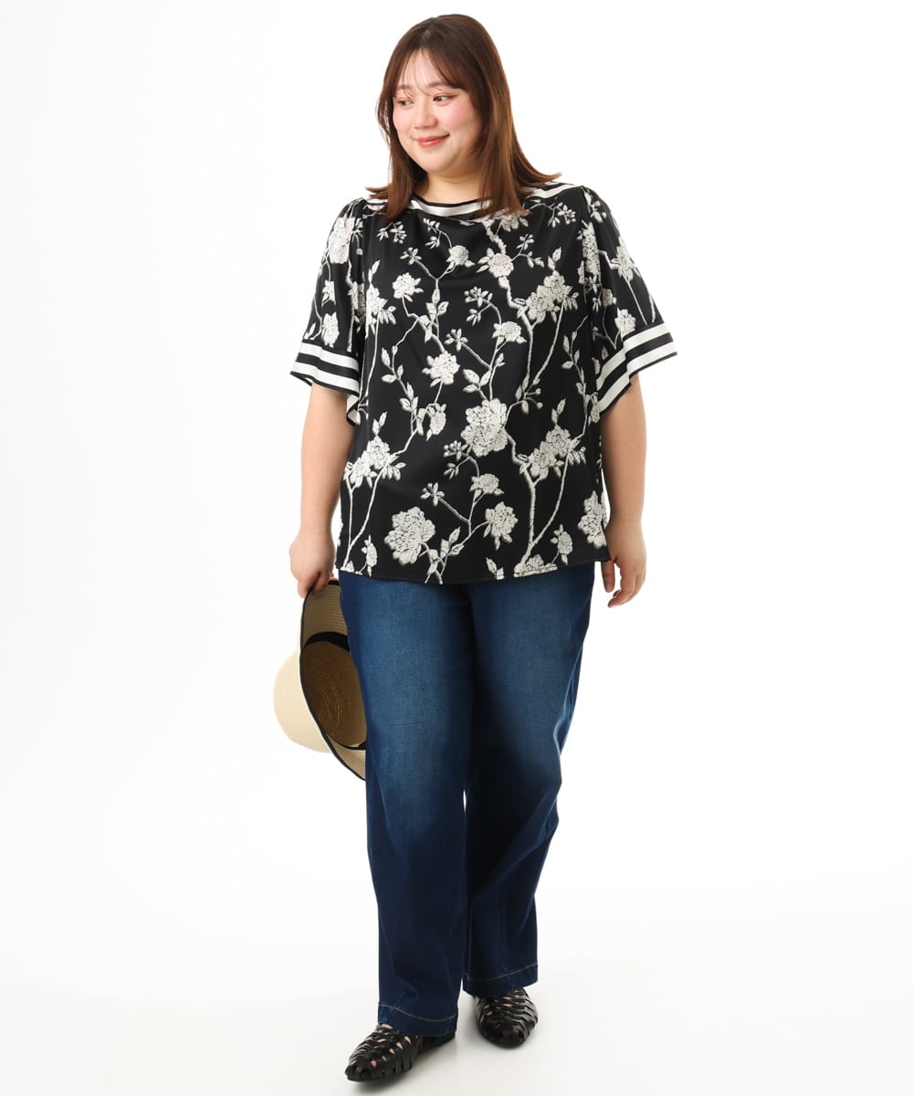 OLBFD27089 eur3(エウルキューブ) 【WEB先行販売】【大きいサイズ】スカーフプリントブラウス ブラック