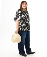 OLBFD27089 eur3(エウルキューブ) 【WEB先行販売】【大きいサイズ】スカーフプリントブラウス ブラック